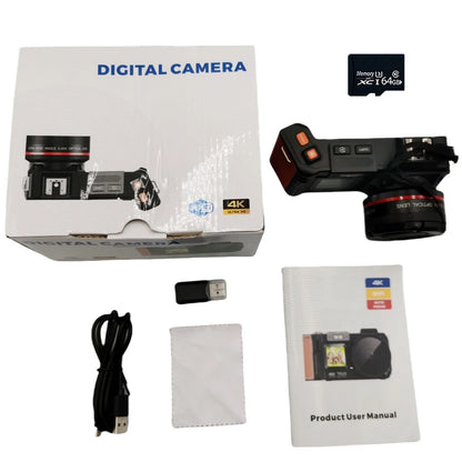 100D Dual-screen WIFI Monocular Camera 4K UHD 70MP Digital SLR Camera with Filters Flash Wide-Angle Lens 50X Zoom Auto Focus